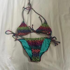 Y2K Victoria Secret Rainbow Cheetah Print Bikini Set